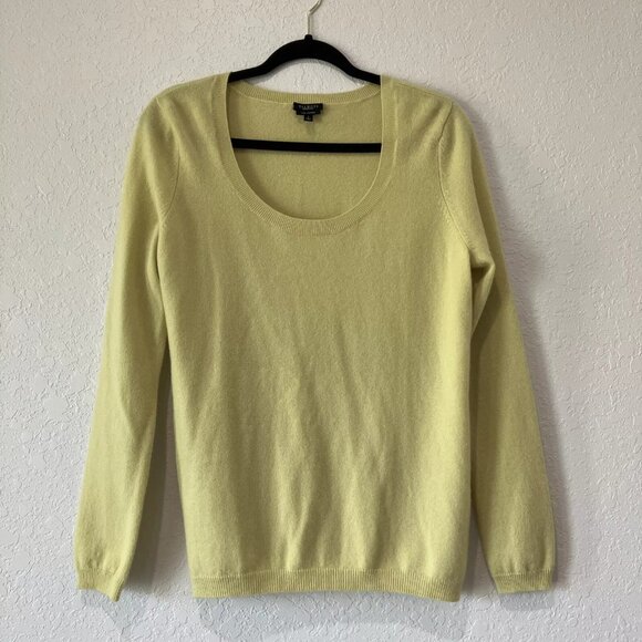 Talbots Womens Cashmere Sweater Size Large Yellow-Green Long Sleeve Scoop Neck - Picture 1 of 6